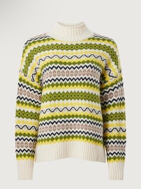 Holkham Fair Isle Turtleneck Sweater - Cream & Green